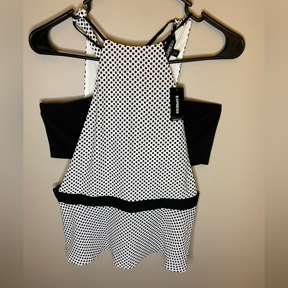 EXPRESS peplum bandeau top, NWT, black&white, polka dots, size Small